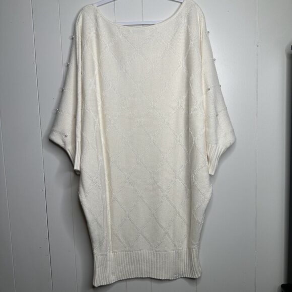 New York & Company Women's Plus Size XXL White Ivory Sweater Dress Pearl Accent - Picture 2 of 9